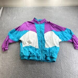 Vintage 90s Bright Colorblock Windbreaker Lightweight Jacket Women's Size XL
